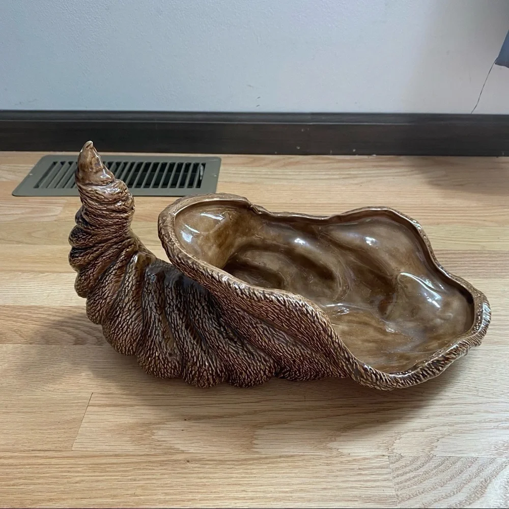 Vintage Ceramic Cornucopia Brown Thanksgiving Fall Decoration